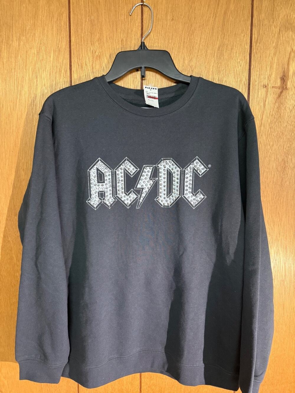 The Vinyl Icons Women's AC/DC Sweatshirt Small Gray Rhinestone Logo NWT